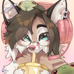 anthro biped claws ear_piercing electronics eyewear female fingers fur glasses hair headphones inner_ear_fluff looking_at_viewer piercing simple_background solo tuft cocoline_(artist) lin_(cocoline) canid canine fox mammal 1:1 2026 absurd_res digital_drawing_(artwork) digital_media_(artwork) hi_res