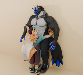 abs anthro big_muscles big_pecs black_body blue_hair bottomwear clothed clothed_anthro clothed_male clothing duo featureless_chest fully_clothed fully_clothed_anthro fully_clothed_male hair larger_male leaning leaning_forward leaning_on_another leaning_on_wall male male/male male_anthro muscular muscular_anthro muscular_arms muscular_male pants pecs reclining_against_partner size_difference smaller_male topless topless_anthro topless_male doncheco mythology mikel_(thedoge28) sethli_doncheco canid canine dragon hybrid mammal mythological_creature mythological_scalie scalie 3d_(artwork) digital_media_(artwork) hi_res