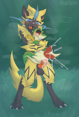 2_penises animal_genitalia animal_penis anthro anus balls big_penis black_balls black_body blue_eyes bodily_fluids claws cum cum_in_ass cum_inside cumshot duo ejaculation fangs forest genital_fluids genitals grass green_body hand_grab holding_another hug hugging_another hugging_from_behind humanoid_genitalia knot knotted_penis larger_male looking_down looking_pleasured male male/male multi_genitalia multi_penis penis pink_tongue plant precum red_anus red_eyes red_penis semi-anthro shaking size_difference splurt teeth toe_claws tongue tree vein veiny_penis yellow_body shieshuqqq nintendo pokemon generation_5_pokemon generation_7_pokemon legendary_pokemon pokemon_(species) snivy zeraora full-length_portrait hi_res portrait