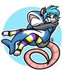 ambiguous_gender anthro blue_hair clothed clothing cuddling eyes_closed feet fur grey_body grey_fur hair happy kerchief legwear lgbt_pride nonbinary_pride_colors partially_clothed paws plushie pride_colors rodent_tail round_ears shemagh simple_background smile solo tail thigh_highs white_body white_fur quiflex ikea tekthescot blahaj tek_(tekthescot) american_opossum mammal marsupial virginia_opossum absurd_res digital_media_(artwork) hi_res nonbinary_(lore)