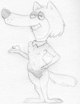 anthro clothing fingers half-closed_eyes head_tuft looking_at_viewer male mostly_nude narrowed_eyes nipples smile solo standing tuft underwear sbshouseofpancakes hanna-barbera it's_the_wolf jellystone_(hbo_max) mildew_wolf canid canine canis mammal wolf monochrome sketch traditional_media_(artwork)