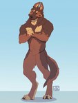 4_toes anthro brown_body brown_fur claws digitigrade featureless_crotch feet fur male muscular muscular_anthro muscular_male nude nude_anthro nude_male simple_background solo standing tan_body tan_fur toe_claws toes unknown_artist unknown_artist_signature canid canine canis mammal wolf signature