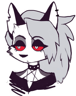 ambiguous_gender anthro black_clothing black_ears black_eyebrows black_eyelids black_nose black_topwear clothed clothing eyebrows fur grey_body grey_fur grey_hair hair iris multicolored_body multicolored_fur notched_ear pupils red_sclera simple_background solo topwear white_background white_body white_eyes white_fur white_inner_ear color_fox hellaverse helluva_boss mythology loona_(helluva_boss) canid canid_demon canine demon hellhound mammal mythological_canine mythological_creature 2023 hi_res