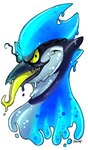 anthro beak black_body black_eyebrows blue_body evil_grin exclamation_point eyebrows green_eyes green_tongue grey_beak long_eyebrows long_tongue looking_at_viewer male multicolored_body open_mouth open_smile simple_background smile smiling_at_viewer solo tongue tongue_out white_background jerichoe daub_(squeakycanine) avian bird blue_jay corvid goo_creature hybrid jay_(bird) new_world_jay oscine passerine 2022 artist_name bust_portrait colored digital_drawing_(artwork) digital_media_(artwork) hi_res portrait shaded