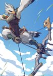 anthro archer archery armor arrow_(weapon) avian_feet barefoot bow_(weapon) breastplate cloud falcon_bow feet flying foot_archery male muscular muscular_anthro muscular_male prehensile_feet ranged_weapon sky solo toes weapon lan_rizardon breath_of_the_wild nintendo the_legend_of_zelda teba_(tloz) avian bird rito hi_res