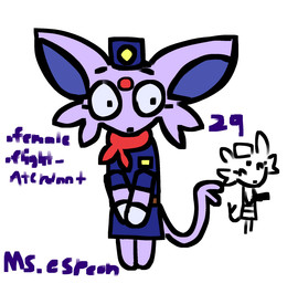 anthro anthrofied belt blue_bottomwear blue_clothing blue_inner_ear blue_skirt blue_topwear bottomwear clothing eyelashes female flight_attendant flight_attendant_hat flight_attendant_scarf flight_attendant_uniform forehead_gem fur gem gloves hands_together handwear pokemorph purple_body purple_fur skirt solo tail topwear unusual_anatomy unusual_tail deendii movieunleashers nintendo pokemon starters_(movieunleashers) ms.espeon eeveelution espeon generation_2_pokemon pokemon_(species) model_sheet