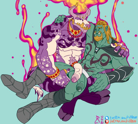anthro barazoku beard cuddling duo facial_hair facial_piercing fire horn male male/male muscular muscular_male nipples nose_piercing nose_ring piercing ring_piercing septum_piercing septum_ring tattoo rickleone bovid bovine cattle demon humanoid mammal orc