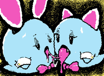 after_kiss black_eyes blue_body bodily_fluids bow_tie cuff_links duo fake_cat_ears fake_ears fake_rabbit_ears female female/female half-closed_eyes narrowed_eyes not_furry open_mouth saliva saliva_on_tongue saliva_string tongue tongue_out pincoosh mario_bros nintendo lahla_(mario) peeka_(mario) boo_(mario) ghost spirit 2026 animated digital_media_(artwork) incest_(lore) sibling_(lore) sister_(lore) sisters_(lore) twins_(lore)