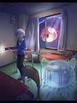 classroom clothing flashlight grey_hair hair male necktie scared school school_uniform tentacles uniform liliana86973943 bandai_namco digimon digimon_ghost_game jellymon_(ghost_game) kiyoshiro_higashimitarai digimon_(species) human jellymon mammal monster 3:4 hi_res