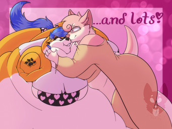 4_fingers anthro bare_shoulders belly belly_expansion belly_size_difference big_belly big_breasts big_butt biped black_bra black_claws black_clothing black_eyewear black_glasses black_inner_ear black_markings black_nose black_panties black_pawpads black_underwear blue_eyes blue_hair blue_tail border bra bra_peek breast_expansion breast_size_difference breasts butt cheek_tuft chubby_cheeks claws closed_smile clothed clothed_anthro clothed_female clothing countershade_face countershade_fur countershade_neck countershade_tail countershade_torso countershading duo ellipsis exclamation_point expansion eye_contact eyelashes eyewear facial_markings facial_tuft fat_arms fat_neck female female/female female_anthro finger_claws fingers fur fur_tuft glasses hair happy head_markings heart_font heart_print heart_print_panties heart_print_underwear heart_symbol holidays hug huge_belly huge_breasts huge_butt hyper hyper_belly immobile inner_ear_fluff kiss_on_nose kissing larger_anthro larger_female looking_at_another looking_at_partner lying_on_another markings mask_(marking) midriff morbidly_obese morbidly_obese_anthro morbidly_obese_female mouth_closed neck_tuft obese obese_anthro obese_female open_mouth open_smile orange_body orange_ears orange_fur overweight overweight_anthro overweight_female panties pawpads pink_background pink_body pink_eyes pink_fur pink_hair pink_heart purple_border purple_heart purple_text rapid_weight_gain rectangular_glasses shirt simple_background size_difference smaller_anthro smaller_female smile striped_hair striped_markings striped_tail stripes t-shirt tail tail_markings tan_clothing tan_inner_ear tan_nose teeth text thick_thighs topwear torn_clothing torn_shirt torn_topwear tuft under_boob underwear wardrobe_malfunction weight_gain white_body white_clothing white_countershading white_inner_ear_fluff white_shirt white_t-shirt white_topwear white_tuft strawberrymilkdog valentine's_day glowie_(doughieglowie) taffy_(strawberrymilkdog) canid canine canis chihuahua domestic_dog mammal procyonid raccoon toy_dog 2023 colored digital_drawing_(artwork) digital_media_(artwork) english_text hi_res shaded watermark