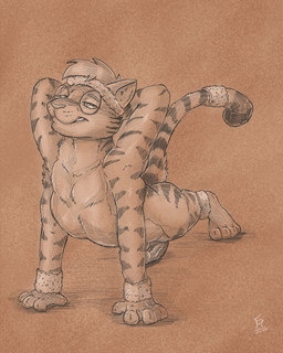 4_arms anthro eyewear fur genitals glasses hair male multi_arm multi_limb nude_male penis solo sweatband tail flinters felid mammal pantherine tiger 4:5 hi_res
