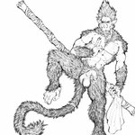 anthro balls beard big_balls facial_hair foreskin genitals half-erect humanoid_genitalia humanoid_penis loose_foreskin male monk mudra navel nipples nude penis solo khajiitkun baboon haplorhine mammal monkey old_world_monkey primate 1:1 hi_res monochrome