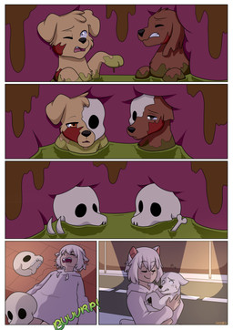 5_panel_comic ambiguous_gender ambiguous_prey animal_prey bodily_fluids bone brown_body brown_fur burping burping_up_bones burping_up_object choker clothing digestion eyes_closed fatal_vore feral feral_prey fur gore graphic_digestion hair hoodie humanoid_pred jewelry lifting_partner male male_pred multiple_prey necklace night oral_vore pawpads paws scared smile stomach_acid teeth topwear vore white_body white_fur white_hair yellow_body yellow_fur shoelace_(artist) animal_humanoid canid canine canis domestic_dog felid felid_humanoid feline feline_humanoid humanoid mammal mammal_humanoid absurd_res comic hi_res