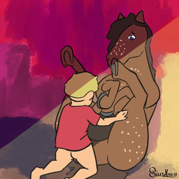 age_difference animal_genitalia animal_vulva anus bestiality big_penis big_teats blonde_hair blue_eyes blush bodily_fluids bottomless brown_body brown_hair clothed clothing crotch_breasts cum cum_in_vagina cum_inside dialogue duo ejaculation equine_anus equine_genitalia equine_vulva female feral feral_penetrated genital_fluids genitals hair hair_over_eye hooves human_fetish human_on_feral human_penetrating human_penetrating_feral humanoid_genitalia impregnation_request interspecies looking_pleasured lying male male/female male_on_feral markings older_feral_younger_human on_back one_eye_obstructed patting penetration penile penile_penetration penis penis_in_vagina puffy_anus quadruped red_clothing red_shirt red_topwear requesting romantic romantic_couple sex shirt spots spotted_body spotted_markings teats topwear vaginal vaginal_penetration vulva white_spots sandbag_(artist) caramel_(sandbag) equid equine horse human mammal 1:1 animated long_playtime no_sound video
