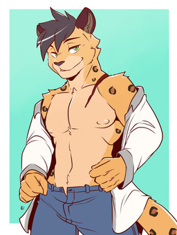 anthro athletic athletic_anthro athletic_male bottomwear clothed clothing countershading fur green_eyes hair looking_at_viewer male markings open_bottomwear open_clothing open_pants open_shirt open_topwear pants pecs scar shirt simple_background smile solo spots spotted_body spotted_fur topwear undressing rook_kawa cole_(cole_rs) amur_leopard felid leopard mammal pantherine 2020 hi_res