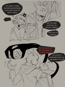 2_horns 3_eyes ambiguous_anthro ambiguous_gender anthro dialogue duo fur grin horn multi_eye smile speech_bubble talking_to_another text aveloka cult_of_the_lamb massive_monster_(studio) lamb_(cult_of_the_lamb) narinder red_crown_(cult_of_the_lamb) bovid caprine domestic_cat felid feline felis mammal sheep 2025 3:4 digital_drawing_(artwork) digital_media_(artwork) english_text hi_res