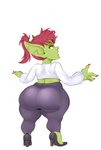 big_butt butt clothing female footwear green_body green_skin high_heels huge_butt not_furry rear_view shoes short_stack simple_background solo thick_thighs white_background wide_hips sundown_(artist) blizzard_entertainment warcraft goblin humanoid absurd_res hi_res