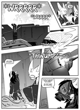ambiguous_gender anthro clothed clothing detailed_background dialogue female gas_mask group inner_ear_fluff male mask speech_bubble text tuft vehicle kifyun2 rita_(undying_void) canid canine felid fox mammal pantherine snow_leopard absurd_res black_and_white comic english_text hi_res monochrome