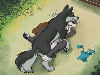 anal anal_knotting anal_penetration anthro anthro_on_feral anthro_penetrated balls bestiality clothing duo feral feral_penetrating feral_penetrating_anthro forest from_front_position fur genitals knotting looking_pleasured lying male male/male male_on_bottom male_on_top male_penetrated male_penetrating male_penetrating_male missionary_position multicolored_body multicolored_fur on_back on_bottom on_top open_mouth outside outside_sex penetration penile penile_penetration penis_in_ass plant sex spread_legs spreading tail tree anonymous_artist mythology dpakollia canid canine canis domestic_dog dragon furred_dragon furred_scalie mammal mythological_creature mythological_scalie scalie 4:3 hi_res
