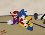 4_toes anthro barefoot duo feet foot_fetish foot_focus foot_play karate karate_outfit laugh male male/male soles tickle_torture tickling tickling_feet toes glifer sega sonic_the_hedgehog_(series) knuckles_the_echidna sonic_the_hedgehog hi_res