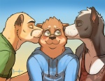 anthro blush clothed clothing eyes_closed eyewear fur glasses green_eyes group hoodie kissing male male/male muscular muscular_male simple_background topwear meesh little_buddy chris_(meesh) john_(meesh) canid canine canis cougar domestic_dog felid feline great_dane mammal mastiff molosser shiba_inu spitz 2012 digital_media_(artwork)