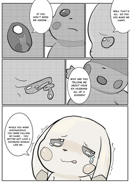 black_eyes blush bodily_fluids comic_panel confession crying dialogue duo female feral looking_at_viewer male male/female mature_female open_mouth sad shaking shivering simple_background tears text ganghandog nintendo pokemon pokemon_pokopia peakychu generation_1_pokemon pikachu pokemon_(species) comic comic_sans english_text hi_res right_to_left