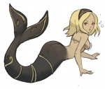 accessory alternative_fashion blonde_hair butt dark_body dark_skin female ganguro_(fashion) gyaru hair hair_accessory hairband j-fashion lips monster_girl_(genre) solo split_form unknown_artist gravity_rush sony_corporation sony_interactive_entertainment kat_(gravity_rush) animal_humanoid fish fish_humanoid humanoid marine marine_humanoid merfolk