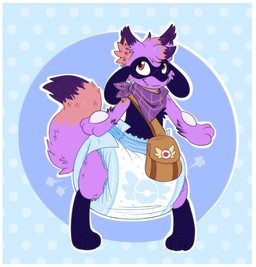 ambiguous_gender anthro bag big_diaper border clean_diaper clothed clothing cloud_emanata diaper diaper_fetish diaper_puff dotted_background emanata freckled_face freckles fur huge_diaper inner_ear_fluff kerchief multicolored_body multicolored_fur multicolored_tail neckerchief neckwear orange_body orange_fur orange_inner_ear_fluff pattern_background pattern_kerchief pattern_neckerchief plaid_kerchief plaid_neckerchief purple_body purple_fur purple_kerchief purple_neckerchief satchel simple_background smile snaggle_tooth solo standing tail tuft wearing_diaper white_border jupiters nintendo pokemon pokemon_mystery_dungeon spike_chunsoft duncan_(duncantherii) generation_4_pokemon pokemon_(species) riolu full-length_portrait hi_res portrait