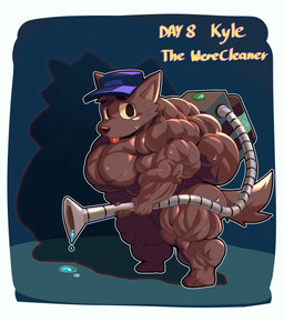 3_toes 4_fingers anthro arm_tuft back_muscles biceps big_eyes big_muscles big_pecs black_eyebrows black_eyes black_outline blep blue_clothing blue_hat blue_headwear blush bodily_fluids border brown_blush brown_body brown_fur brown_nose brown_pubes butt cheek_tuft claws cleaning_tool clothing count countershade_inner_ear day_count deltoids dripping_water elbow_tuft eyebrows facial_tuft featureless_crotch feet fingers fluffy fluffy_tail forearm_muscles forehead_tuft foreshortening fur glistening glistening_nose glistening_tail hat headgear headwear holding_object huge_muscles hyper hyper_muscles inside latissimus_dorsi light male multicolored_outline muscular muscular_legs narrowed_eyes no_irises nude outline paws pecs pink_tongue pointillism pointy_ears pubes puddle purple_text_outline quads raised_inner_eyebrows shadow small_hands solo standing sweat tail text three-quarter_view toes tongue tongue_out trapezius triceps tuft unsigned vacuum_cleaner water_drop white_border white_outline yellow_sclera yellow_text crimsonrabbit mythology the_werecleaner kyle_(the_werecleaner) canid canine mammal mythological_canine mythological_creature werecanid werecanine werecreature werewolf 2024 character_name english_text full-length_portrait hi_res lighting portrait shaded shaded_line_art