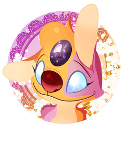 ambiguous_gender blind blue_eyes circle disability eyelashes fur gem head_tuft one_ear_up orange_body orange_fur pink_body pink_fur red_nose smile solo tuft ryuko_rose disney lilo_and_stitch charlie_(badluck627) fan_character alien experiment_(lilo_and_stitch) 2022 bust_portrait digital_drawing_(artwork) digital_media_(artwork) hi_res portrait female_(lore)