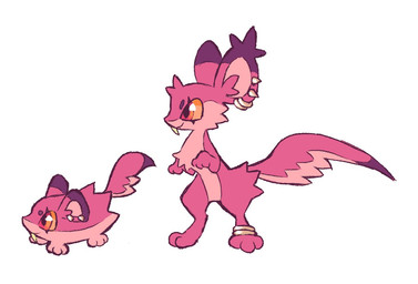 ambiguous_gender anklet biped chest_tuft chibi circle_eyebrows digitigrade duo ear_piercing ear_ring ear_tuft eyebrows facial_scar feet feral fur handpaw head_tuft hindpaw hip_tuft jewelry markings orange_sclera paws piercing pink_body pink_fur pink_markings quadruped red_eyes ring_piercing round_ears scar semi-anthro smile snout standing tail tail_markings teeth toony tuft clockstops3am conditional_dnp mammal murid murine rat rodent