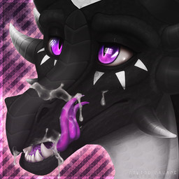bodily_fluids cum cum_drip cum_in_mouth cum_inside cum_on_face cum_taste dripping female genital_fluids licking licking_lips licking_own_lips markings open_mouth pattern_background purple_eyes purple_tongue self_lick simple_background solo striped_background teeth tongue tongue_out doktor-savage mythology savage_(doktor-savage) dragon mythological_creature mythological_scalie scalie 1:1 2016 restricted_palette