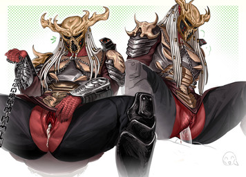 andromorph armor bodily_fluids chain clitoris crossgender cum cum_in_vagina cum_inside dreadlocks duo genital_fluids genitals intersex mask njohrr_(predator) penetration shoulder_cannon spread_legs spread_vulva spreading urethra vaginal vaginal_penetration vulva wearing_mask wushutai27302 predator_(franchise) alien humanoid yautja absurd_res hi_res