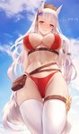 accessory big_breasts bikini bow_(feature) bow_accessory bow_ribbon breasts clothing female gloves hair hair_accessory hair_bow hair_ribbon handwear legwear long_hair looking_at_viewer pink_eyes red_bikini red_clothing red_swimwear ribbons smile solo swimwear thigh_highs two-piece_swimsuit underwear white_clothing white_gloves white_hair white_handwear white_legwear white_thigh_highs aztodio cygames uma_musume_pretty_derby gold_ship_(pretty_derby) animal_humanoid equid equid_humanoid equine equine_humanoid horse_humanoid humanoid mammal mammal_humanoid hi_res