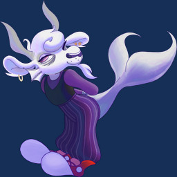 ambiguous_gender anthro beard big_pants big_shoes black_clothing black_topwear black_vest bottomwear clothing curly_hair ear_piercing ear_ring eye_bags eyelashes eyeliner facial_hair fin fish_tail footwear fur glistening glistening_eyelids glistening_eyes glistening_nose grey_horn hair hands_behind_back horizontal_pupils horn long_ears looking_at_viewer makeup one_eye_closed pants pattern_bottomwear pattern_clothing pattern_pants philtrum piercing puffy_pants pupils purple_bottomwear purple_clothing purple_eyelids purple_eyeliner purple_eyes purple_pants purple_shirt purple_topwear red_clothing red_footwear red_shoes ring_piercing seashell shadow shell shirt shoelaces shoes simple_background smile smiling_at_viewer solo star striped_bottomwear striped_clothing striped_pants stripes topwear transparent_background vest whisker_spots white_beard white_body white_facial_hair white_fur white_hair wink winking_at_viewer schreckengast guidestuck homestuck ms_paint_adventures mythology western_zodiac capricorn_(zodiac) falkor_makara asterozoan bovid caprine echinoderm goat mammal marine mythological_creature mythological_marine sea_goat starfish 1:1 2026 absurd_res alpha_channel digital_drawing_(artwork) digital_media_(artwork) hi_res shaded