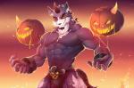 anthro biceps bottomwear clothed clothing fur holidays loincloth male muscular muscular_anthro muscular_male pecs solo teeth topless tengo halloween aba canid canine canis mammal wolf digital_media_(artwork)