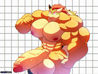 anthro balls big_balls big_muscles big_penis crotch_tuft genitals huge_balls huge_muscles huge_penis hyper hyper_balls hyper_genitalia hyper_muscles hyper_penis looking_at_viewer male muscular muscular_male penis simple_background solo tuft vein veiny_penis voidfoxtamcin mario_bros nintendo bowser koopa scalie 4:3 hi_res