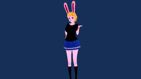 accessory anthro blonde_hair bottomwear clothing female green_eyes hair pink_body pose shirt skirt smile solo topwear anonymous_artist milky_rivas lagomorph mammal 16:9 3d_(artwork) alpha_channel digital_media_(artwork) hi_res model_sheet widescreen