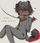 bodily_fluids collar curled_tail floppy_ears fur grey_body grey_fur grey_hair hair heart_symbol leash male membrane_(anatomy) membranous_wings meow20 red_eyes short_hair solo spiral_eyes sweat tail wings young the_binding_of_isaac_(series) azazel_(tboi) humanoid hi_res signature