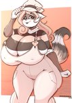 anthro big_breasts breasts cleavage clothed clothing female hair huge_breasts nipple_outline pink_hair solo thick_thighs saasmimz domestic_cat felid feline felis mammal absurd_res hi_res