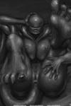 2016 2:3 alien alien_(franchise) anus breasts butt feet female foot_focus genitals hi_res humanoid looking_at_viewer lying monochrome nihilophant nipples not_furry on_back presenting pussy solo xenomorph