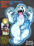 anthro balls big_penis big_tongue bodily_fluids dialogue drooling duo fangs femboy foreskin genitals huge_penis large_tongue male male/male nude penis profanity saliva sweat teeth text tongue tongue_out shirt_(artist) mario_bros nintendo captain_toad boo_(mario) monster toad_(mario) english_text hi_res