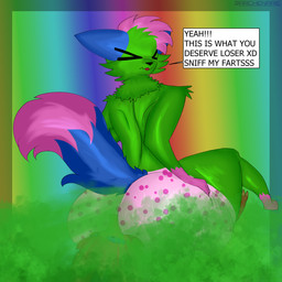 big_butt bodily_fluids butt clothing dont_touch_my_pizza facefarting facesitting fart fart_fetish fart_sniffing farting_on_another farting_on_face gas gassy sitting_on_another sniffing suggestive sweat underwear archenarie don't_touch_my_pizza_(meme) nyanwolf kevin_(nyanwolf) zanite canid canine canis kobold mammal scalie wolf 1:1 absurd_res hi_res meme