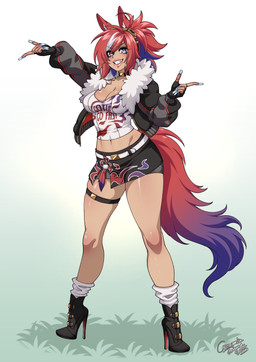 accessory blue_hair boots bottomwear breasts clothing collar colored_nails crop_top dipstick_tail eyebrow_through_hair eyebrows eyelashes female footwear garter hair high_heels jacket long_nails markings microskirt midriff miniskirt multicolored_hair nails red_hair shirt shoes skirt solo tail tail_markings topwear translucent translucent_hair white_hair crescentia_fortuna deathblight animal_humanoid equid equid_humanoid equine equine_humanoid horse_humanoid humanoid mammal mammal_humanoid 2025 dated hi_res signature