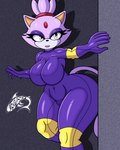 4:5 absurd_res anthro big_breasts blaze_the_cat breasts clothed clothing domestic_cat felid feline felis female fur hi_res latex mammal purple_body purple_fur renegade-157 sega solo sonic_the_hedgehog_(series) thick_thighs tight_clothing