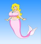 big_breasts breasts clothing crop_top curvy_figure ear_piercing ear_ring female hourglass_figure jewelry necklace piercing ring_piercing shirt solo split_form starmermaid91 topwear mario_bros nintendo princess_peach_showtime! princess_peach humanoid marine merfolk absurd_res hi_res