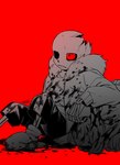 blood bodily_fluids bone clothed clothing cracked_skull male not_furry red_background simple_background skeleton solo undertale_au enaic31 undertale_(series) sans_(undertale) animated_skeleton humanoid undead absurd_res hi_res