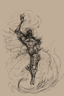 ambiguous_gender anthro armor armored_body casting_spell claws clothing floating flowing_clothing gauntlets gloves greaves hand_behind_self hand_outstretched handwear headgear helmet knight knight_armor knight_helmet looking_up magic_user messy_linework plume simple_background solo toe_claws warrior jejunumiper dust_(jejunumiper) ambiguous_species humanoid 2:3 absurd_res hi_res sketch