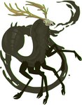 ambiguous_gender antlers bone glistening glistening_eyes green_body green_eyes hexapodal hooves horn simple_background skull skull_head solo tan_antlers white_background imperatorcaesar centaurworld netflix the_nowhere_king_(centaurworld) cervine deer mammal monster absurd_res hi_res