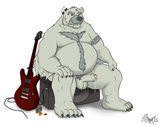anthro balls bodily_fluids electric_guitar erection foreskin genital_fluids genitals guitar humanoid_genitalia humanoid_penis looking_at_viewer male musical_instrument nude overweight overweight_anthro overweight_male partially_retracted_foreskin penis plucked_string_instrument precum simple_background smile solo string_instrument white_background nickdales nickdales_(character) bear mammal hi_res